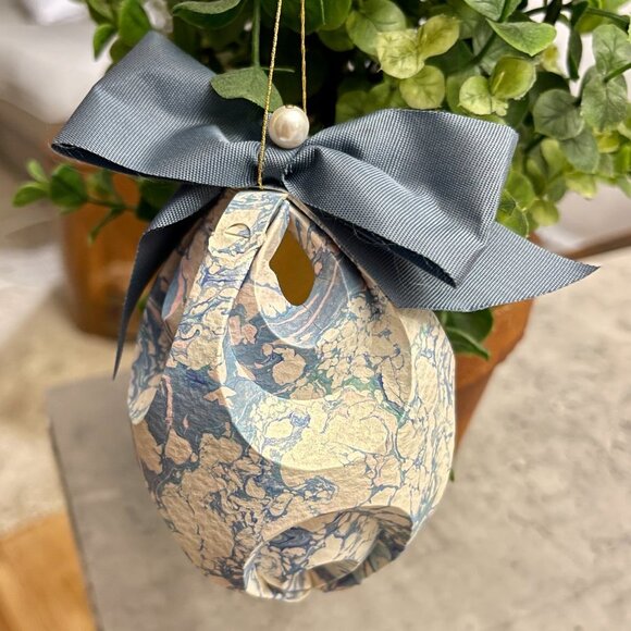 Blue and White Marble Paper Origami Ornament - Picture 8 of 10